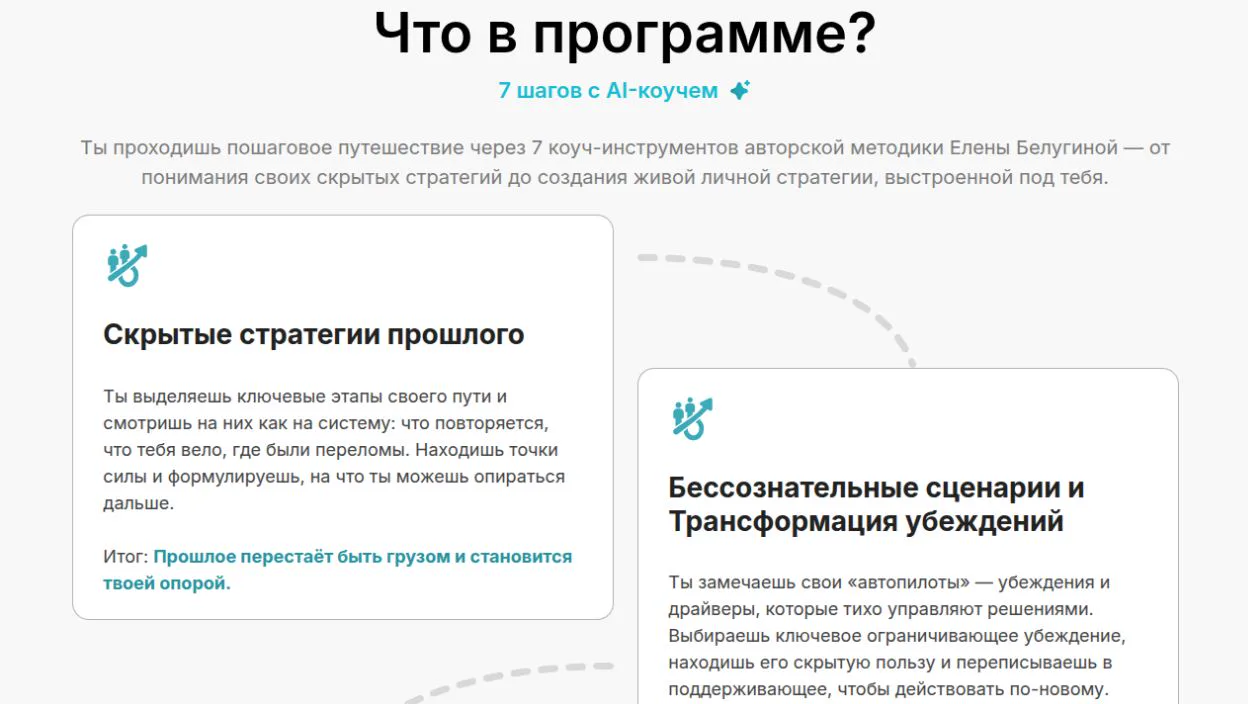 Блок программы Coach AI с описанием первых шагов методики